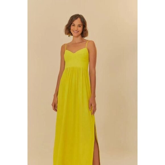 Farm Rio Dresses & Skirts - NWOT Farm Rio Linen Blend Yellow Sleeveless Midi Dress Size S